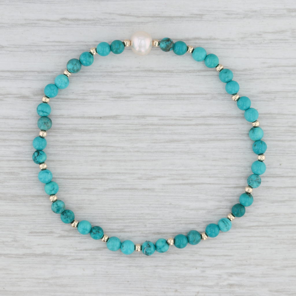 Imitation Turquoise Cultured Pearl Single Bead Strand Bracelet 6" Stretchy