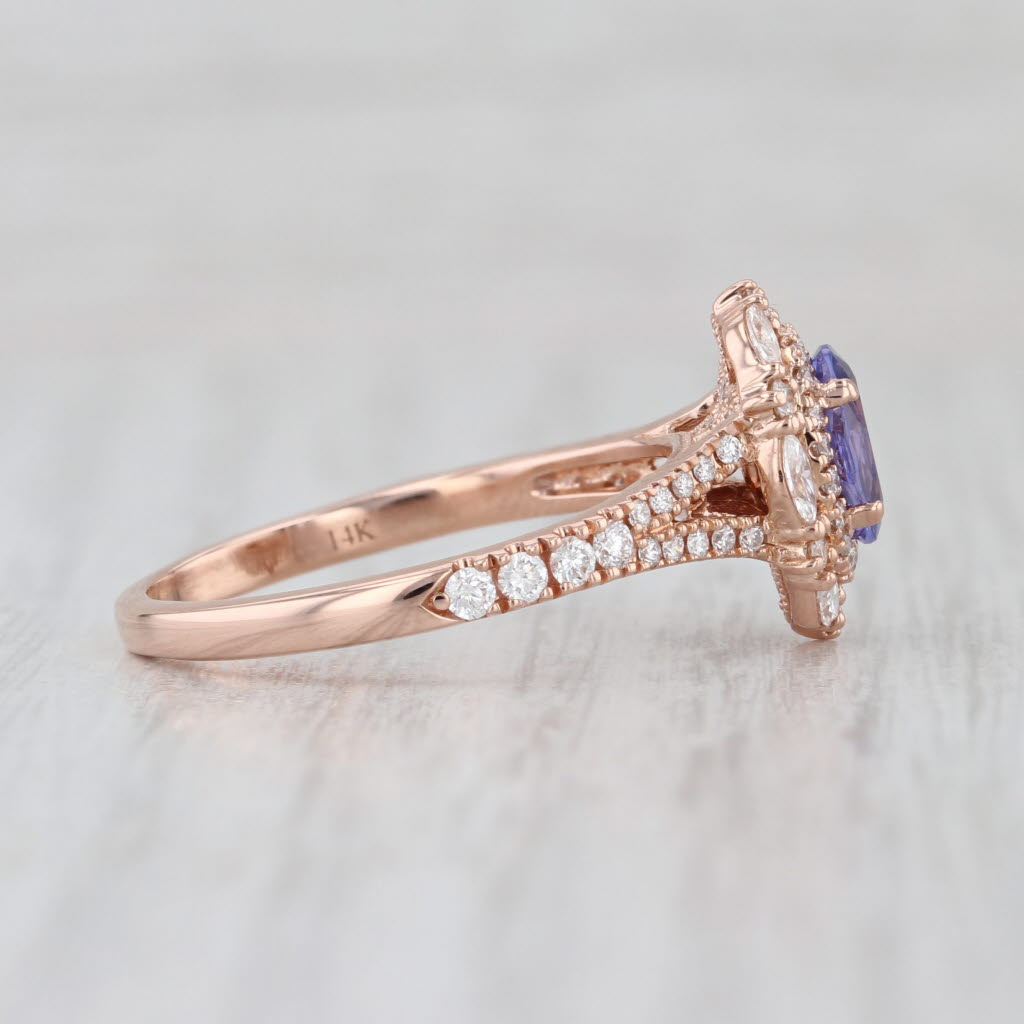 1.50ctw Tanzanite Diamond Halo Ring 14k Rose Gold Engagement Size 8.5