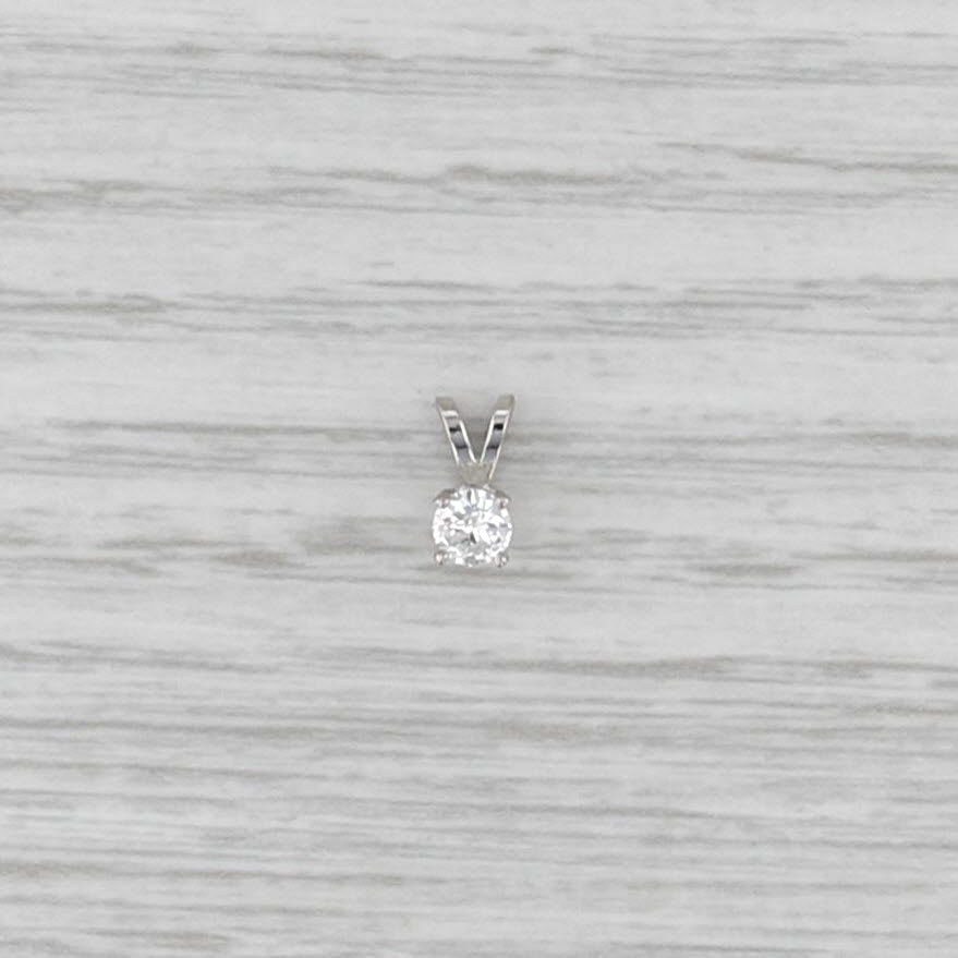 New 0.18ct Diamond Solitaire Pendant 14k White Gold Small Round Drop 4 Prong