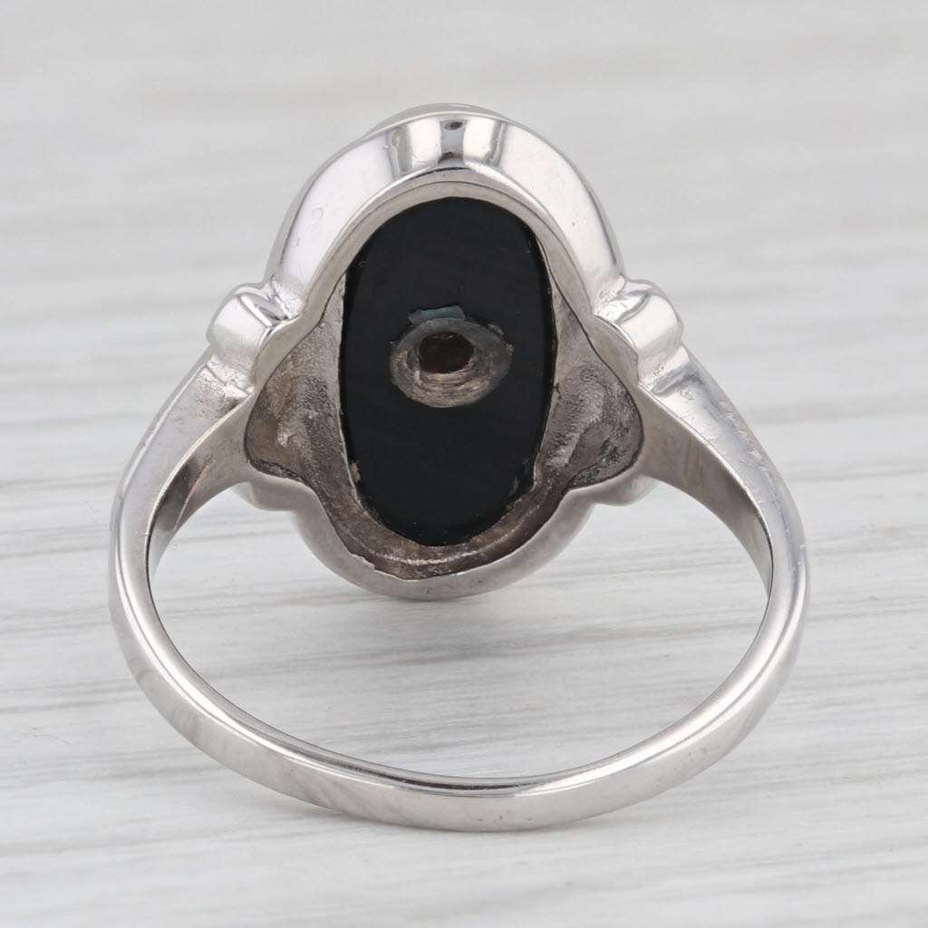 Light Gray Diamond Onyx Vintage Signet Ring 10k White Gold Size 6.25