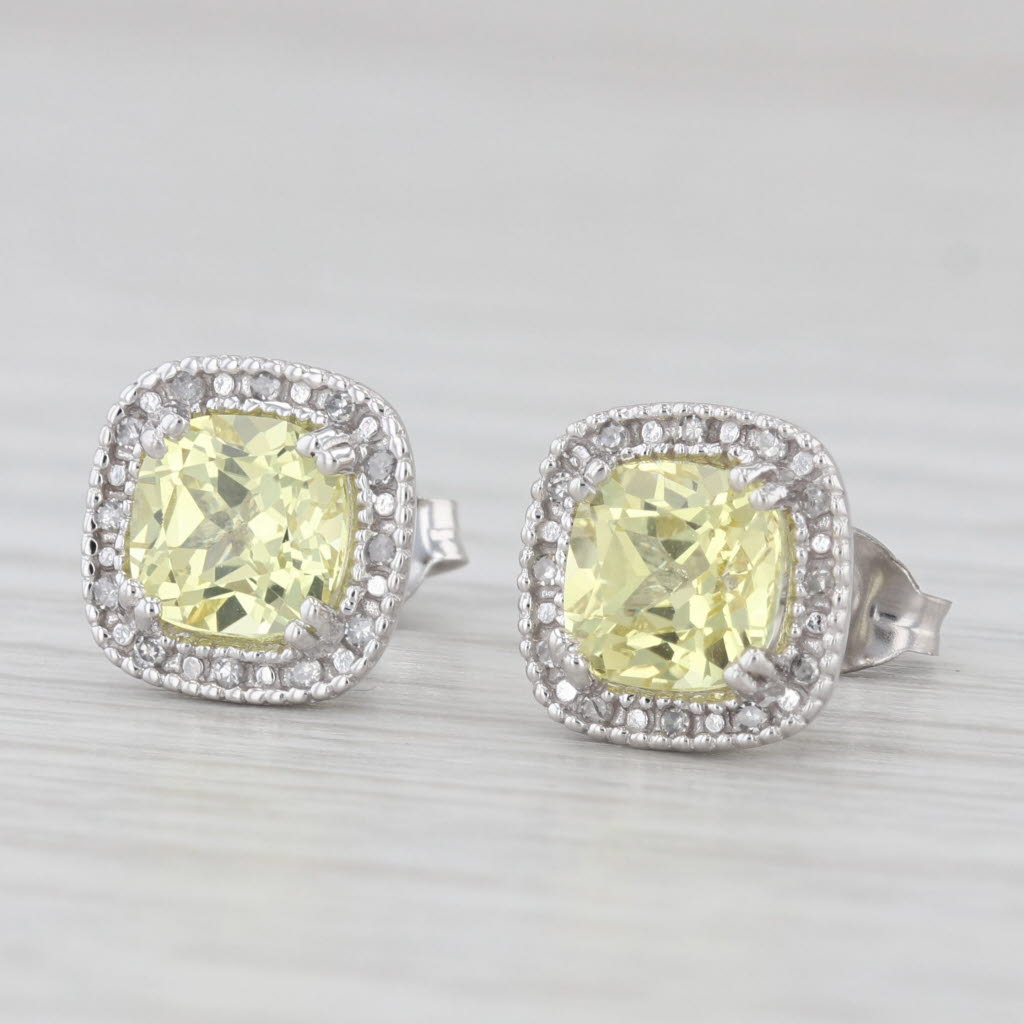 Light Gray 3.06ctw Lab Created Yellow Sapphire Diamond Halo Earrings 10k White Gold