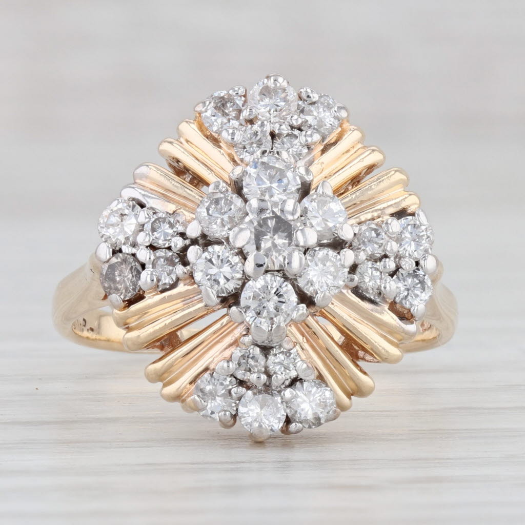 Light Gray 1.10ctw Round Diamond Cluster Ring 14k Yellow Gold Size 8.75 Cocktail