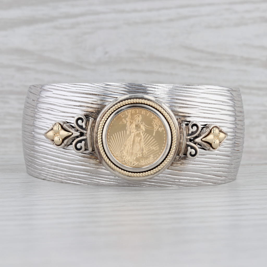 Gray 2012 American Eagle Coin Cuff Bracelet Sterling Silver 22k 14k Gold 6.75" 1/10oz