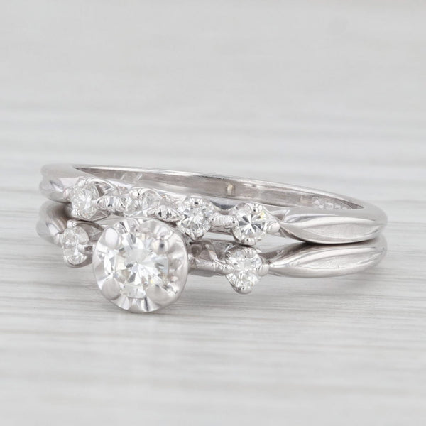 0.33ctw Diamond Engagement Ring Wedding Band Set 14k White Gold Vintage