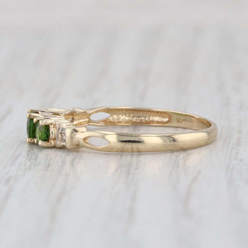 0.40ctw Chrome Diopside 3-Stone Ring 10k Yellow Gold Size 7.25 Diamond Accents