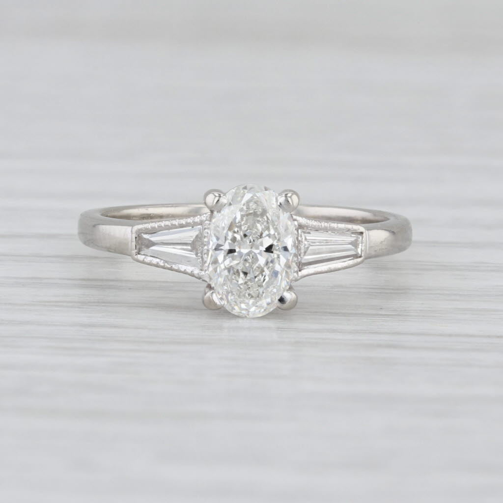 GIA 1.33ctw Oval Diamond Engagement Ring 14k White Gold Sz 6.75 Baguette Accents