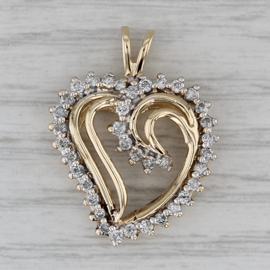 Gray 0.50ctw Diamond Open Heart Pendant 10k Yellow Gold