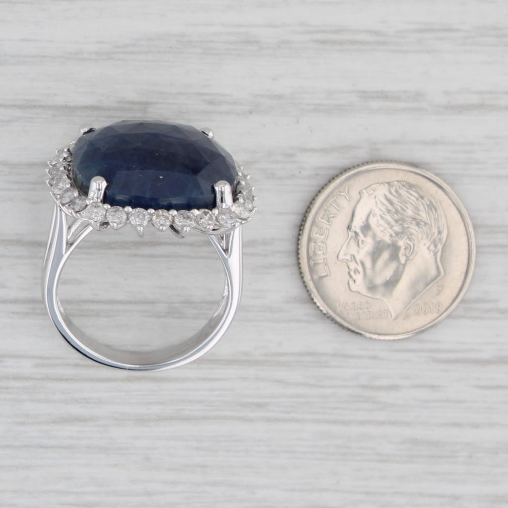 Light Gray Blue Sapphire White Diamond Halo Ring 14k White Gold Size 5.75 Cocktail