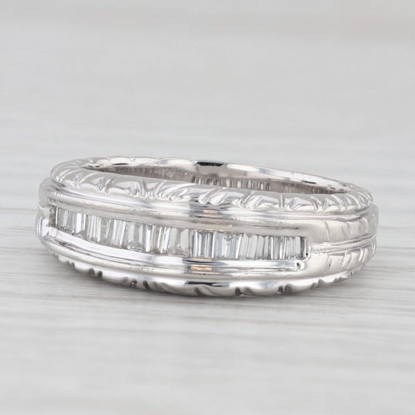 Light Gray 0.26ctw Diamond Ring 900 Platinum Size 6.75 Wedding Band Art Carved