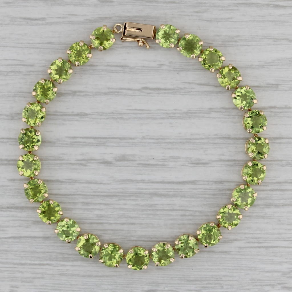 26ctw Peridot Tennis Bracelet 14k Yellow Gold 7" 6mm