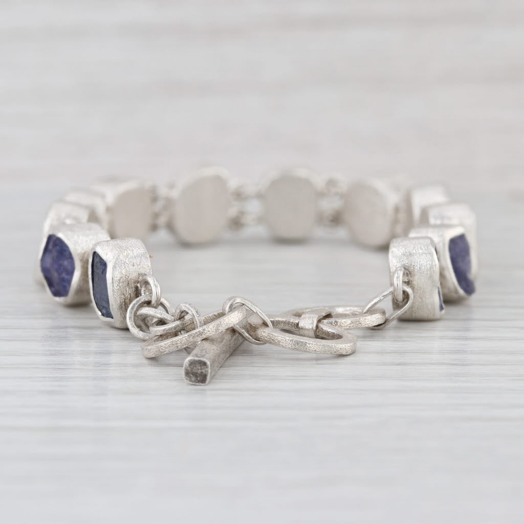 Rough Cut Purple Iolite Chain Bracelet Sterling Silver 6.5" 7" 7.5" Toggle Clasp
