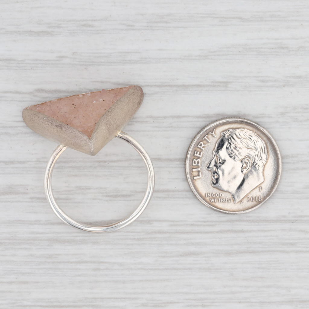 New Nina Wynn Trio Sand Druzy Quartz Ring Sterling Silver Statement Size 7.25