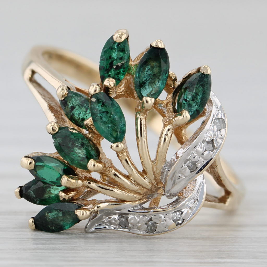 Gray 0.70ctw Diamond Emerald Spray Cluster Ring 10k Yellow Gold Size 7