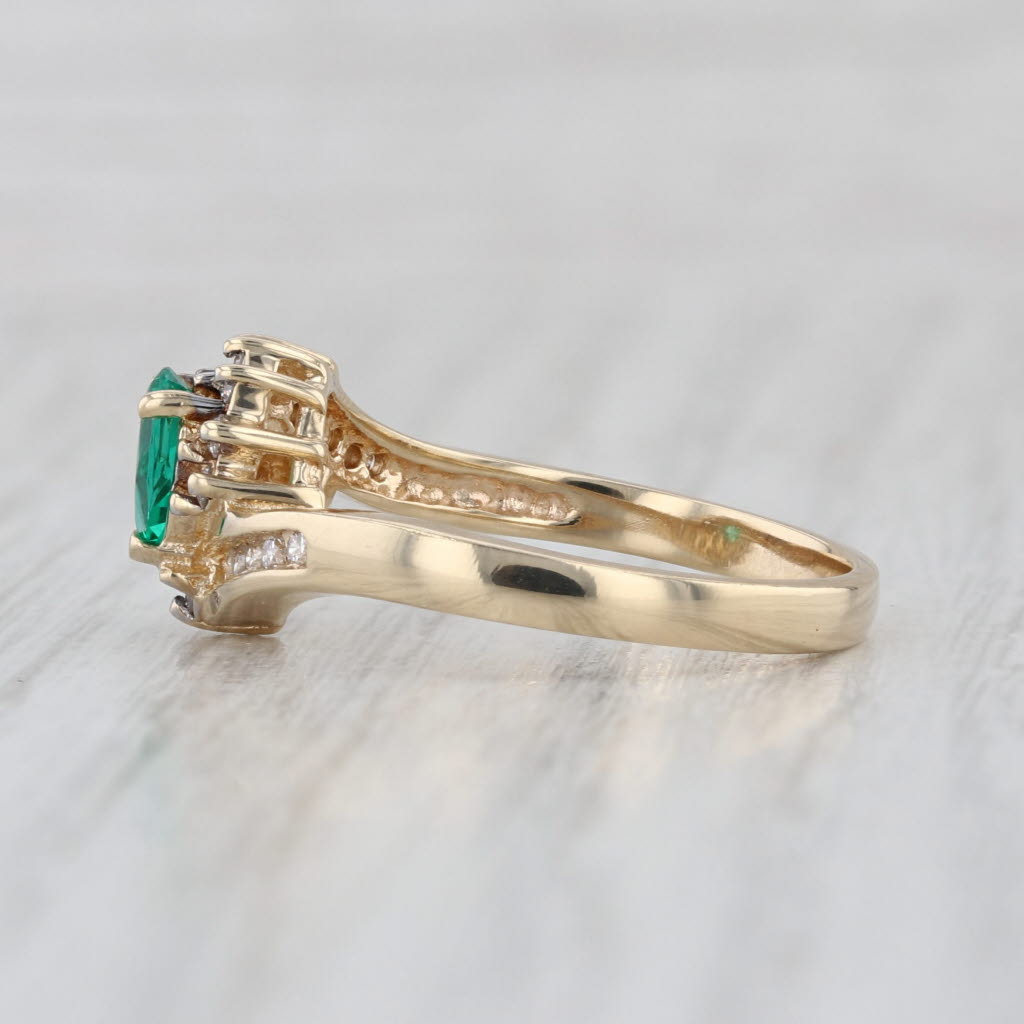 0.45ctw Lab Created Emerald Diamond Halo Bypass Ring 14k Yellow Gold