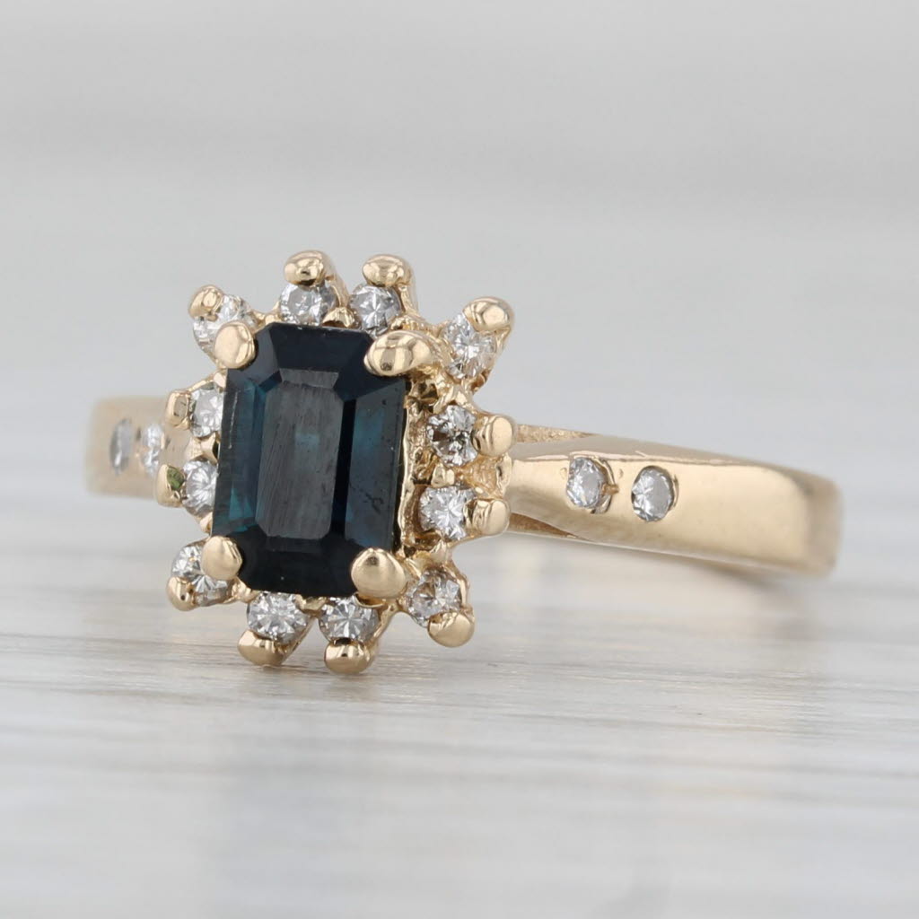 Gray 0.83ctw Blue Sapphire Diamond Halo Ring 14k Yellow Gold size 4 Engagement