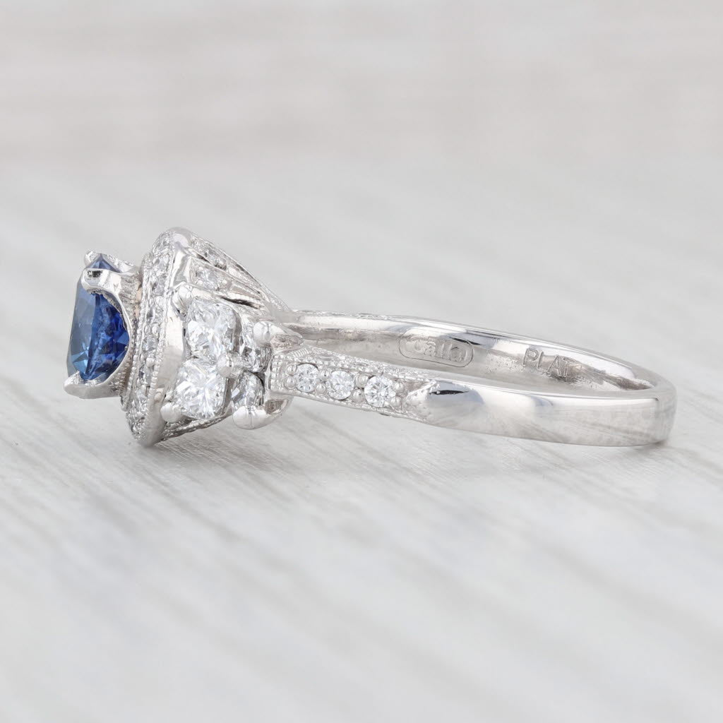 Light Gray 1.95ctw Blue Sapphire Diamond Halo Ring Platinum Size 6.75 Engagement GGTL