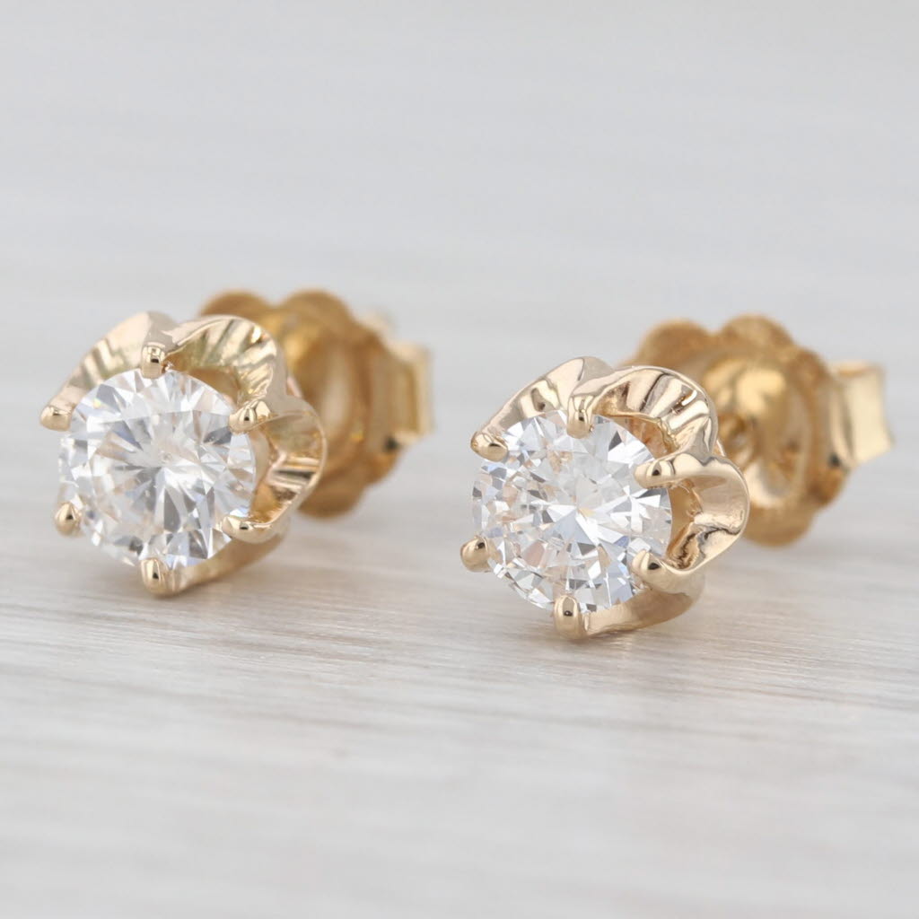 Light Gray 0.58ctw Diamond Round Solitaire Stud Earrings 14k Yellow Gold