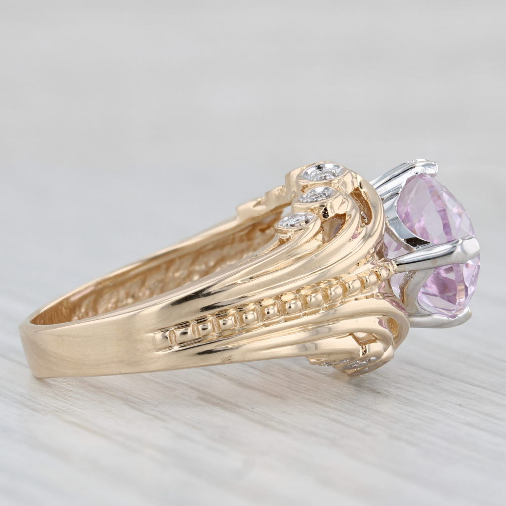 Light Gray 8.37ctw Pink Kunzite Diamond Ring 14k Yellow Gold Cocktail Size 10