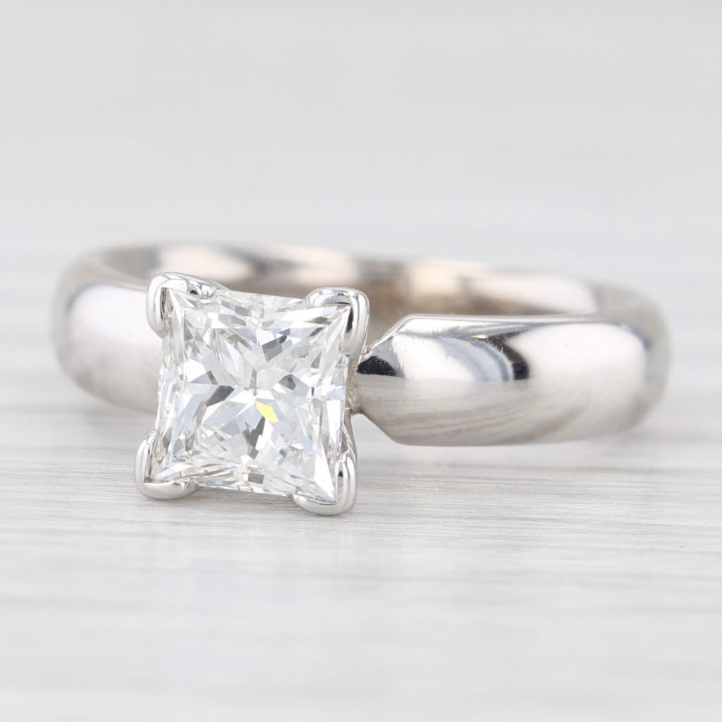 Light Gray 0.91ct Princess Diamond Solitaire Engagement Ring 14k White Gold Size 4.5