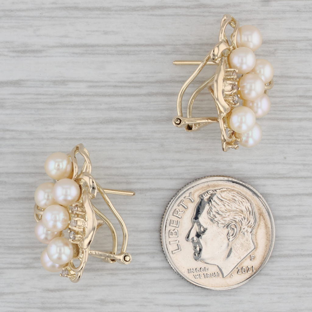 Gray Cultured Pearl Diamond Drop Earrings 14k Yellow Gold Omega Backs