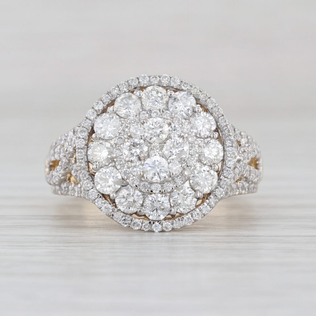 1.52ctw Diamond Cluster Halo Ring 14k Yellow White Gold Size 6.75 Cocktail
