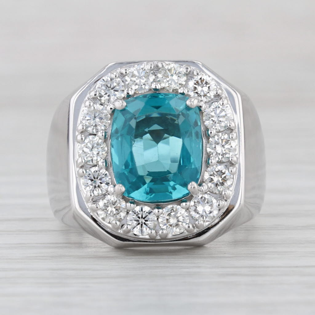 Teal Glass 1.26ctw Diamond Halo Ring 14k White Gold Size 8.25
