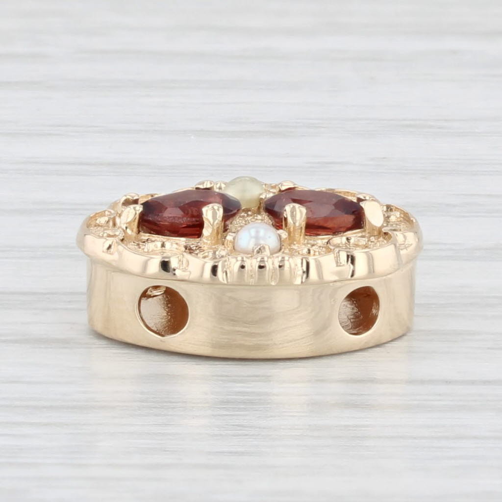 Light Gray Richard Glatter Garnet Seed Pearl Slide Bracelet Charm 14k Yellow Gold Vintage