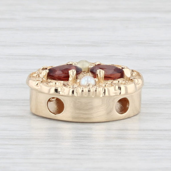 Richard Glatter Garnet Seed Pearl Slide Bracelet Charm 14k Yellow Gold Vintage