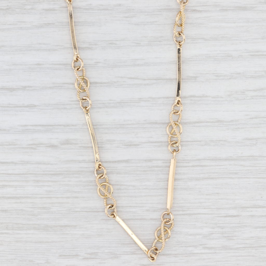 Light Gray Knot Bar Link Necklace 14k Yellow Gold 23.25" 4.2mm