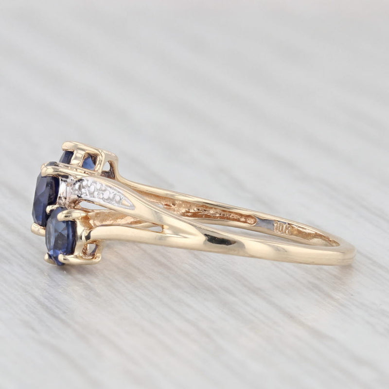 1.29ctw 3-Stone Lab Created Blue Sapphire Diamond Ring 10k Yellow Gold Size 7