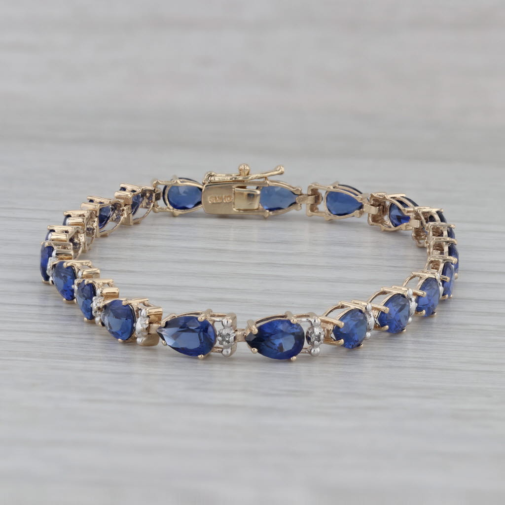 Gray 11.50ctw Lab Created Blue Sapphire Diamond Tennis Bracelet 10k Yellow Gold 6.75"