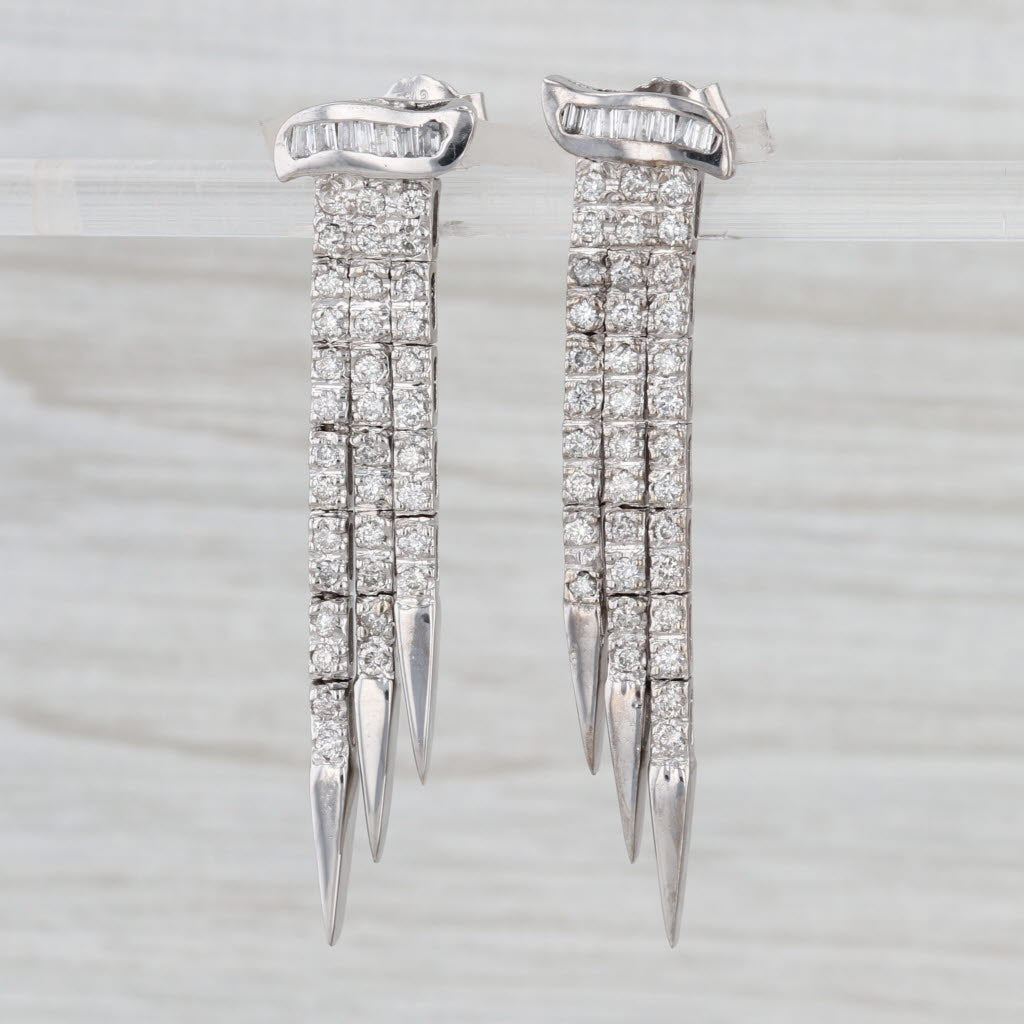 Vintage 1ctw Diamond Fringe Dangle Earrings 18k White Gold