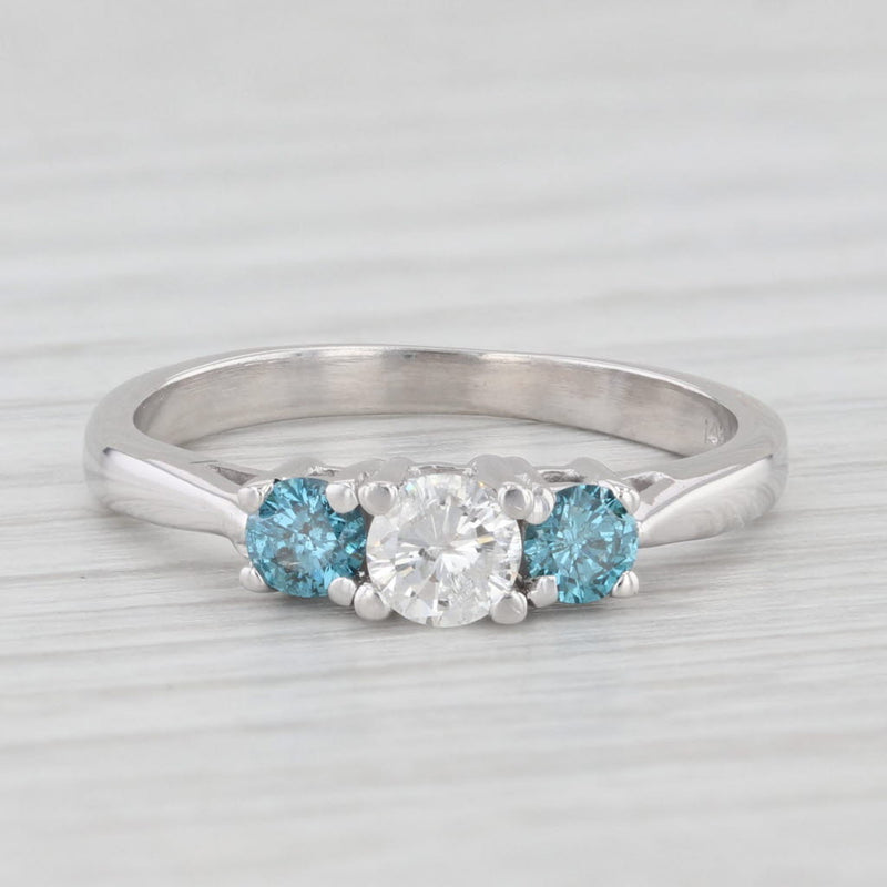 Light Gray 0.50ctw White Blue Diamond 3-Stone Ring 14k White Gold Size 6 Engagement