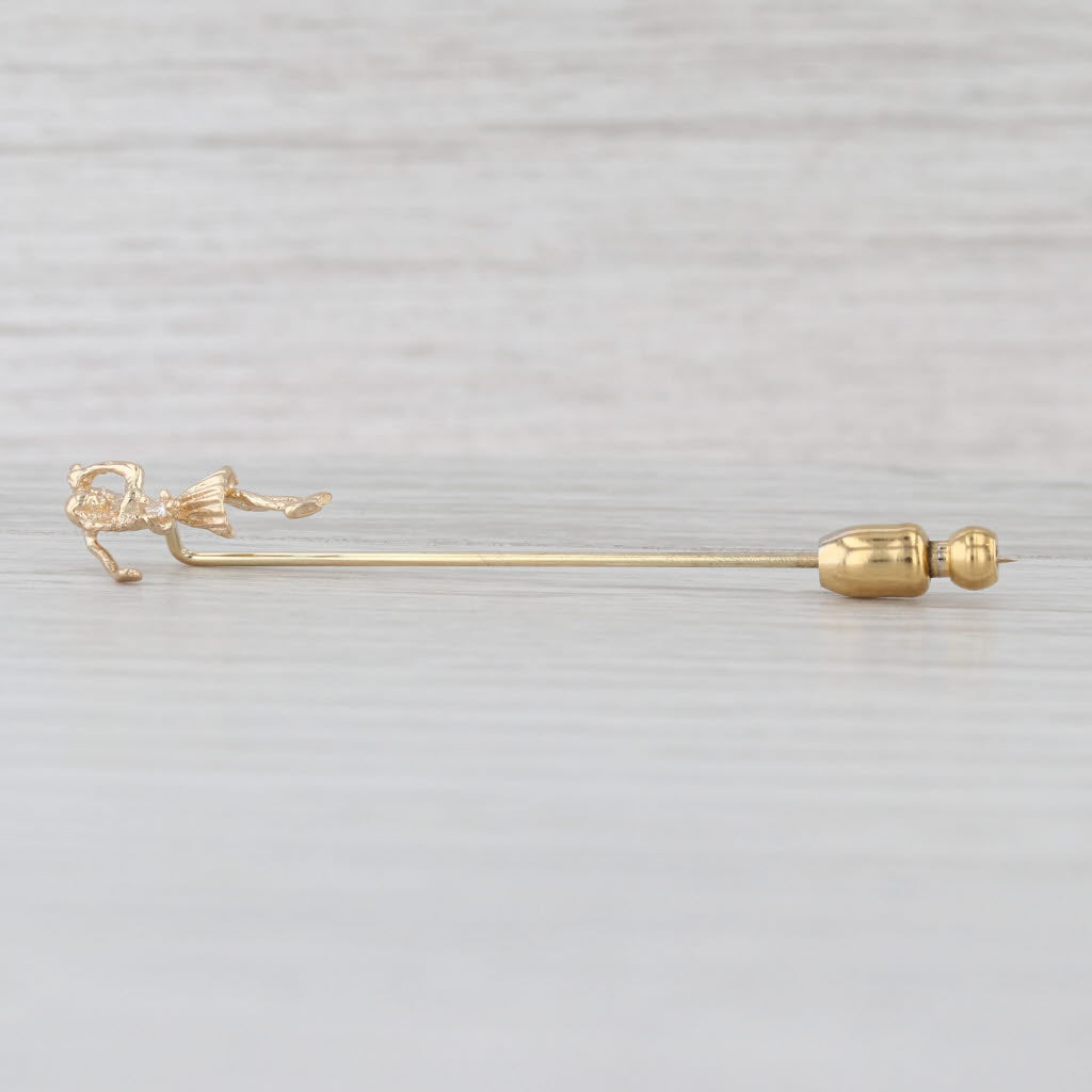 Retro Female Golfer Stickpin 14k Yellow Gold Diamond Pin