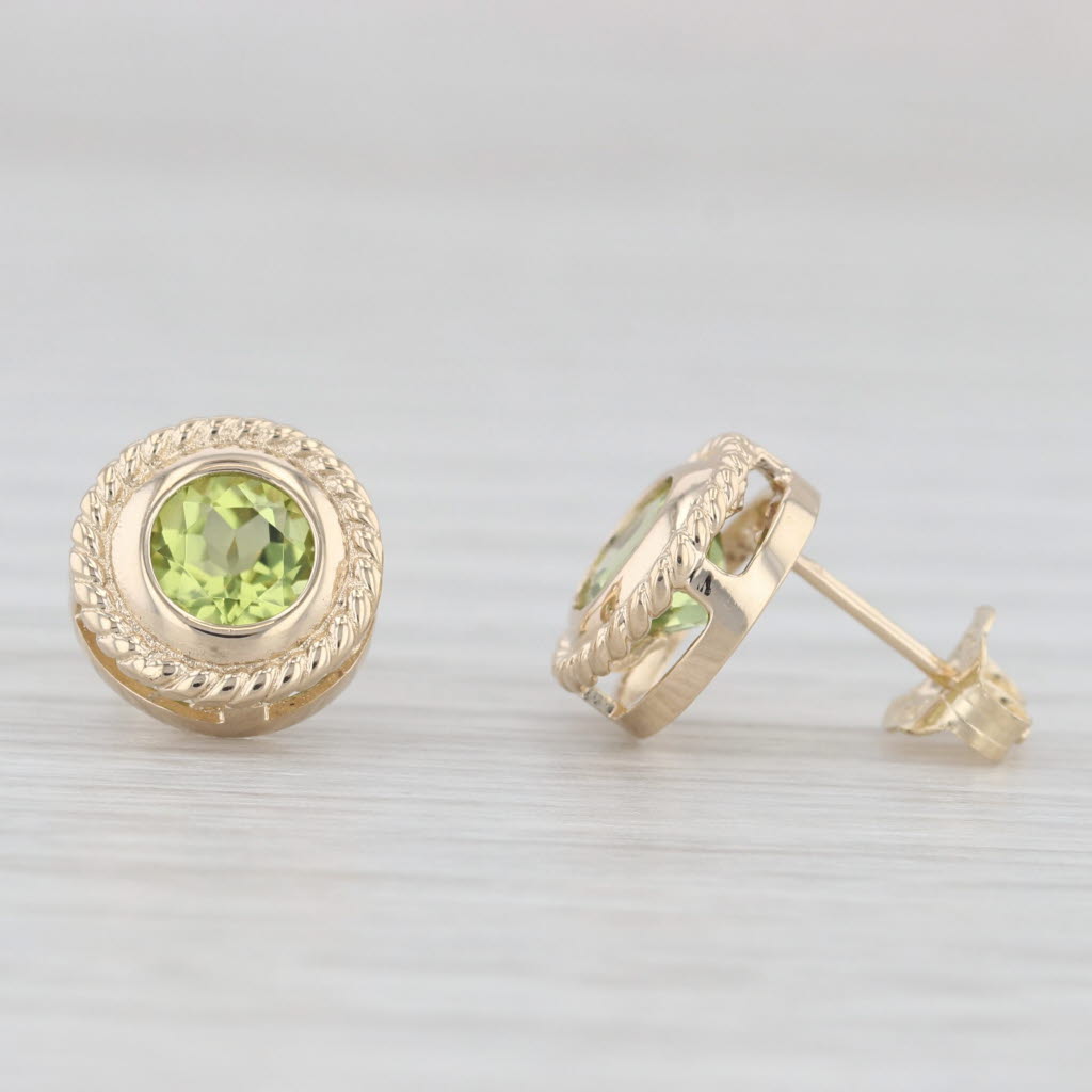 Light Gray 1.60ctw Peridot Stud Earrings 14k Yellow Gold Round Solitaire Studs