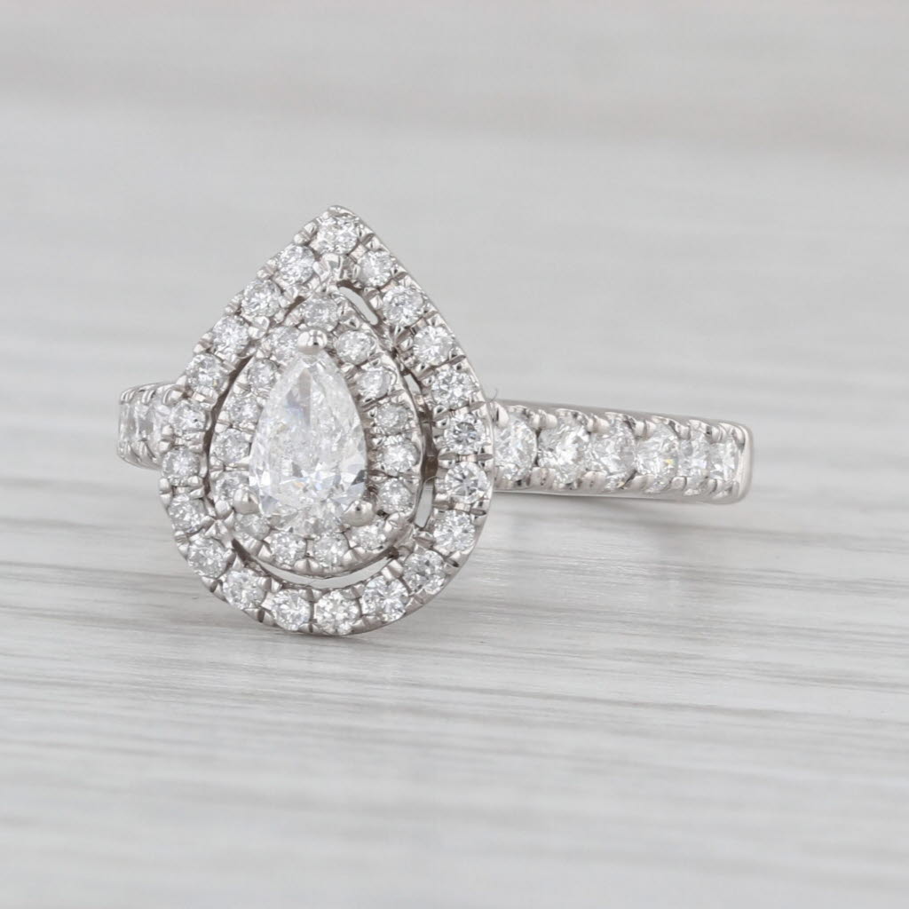 0.86ctw Teardrop Pear Halo Engagement Ring 14k White Gold Size 6
