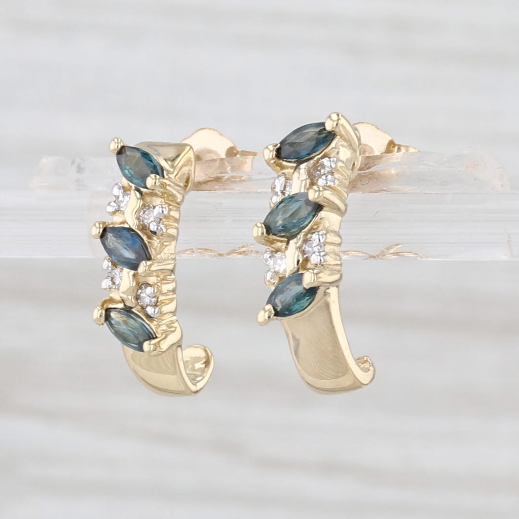 0.75ctw Blue Sapphire Diamond J-Hook Earrings 14k Yellow Gold