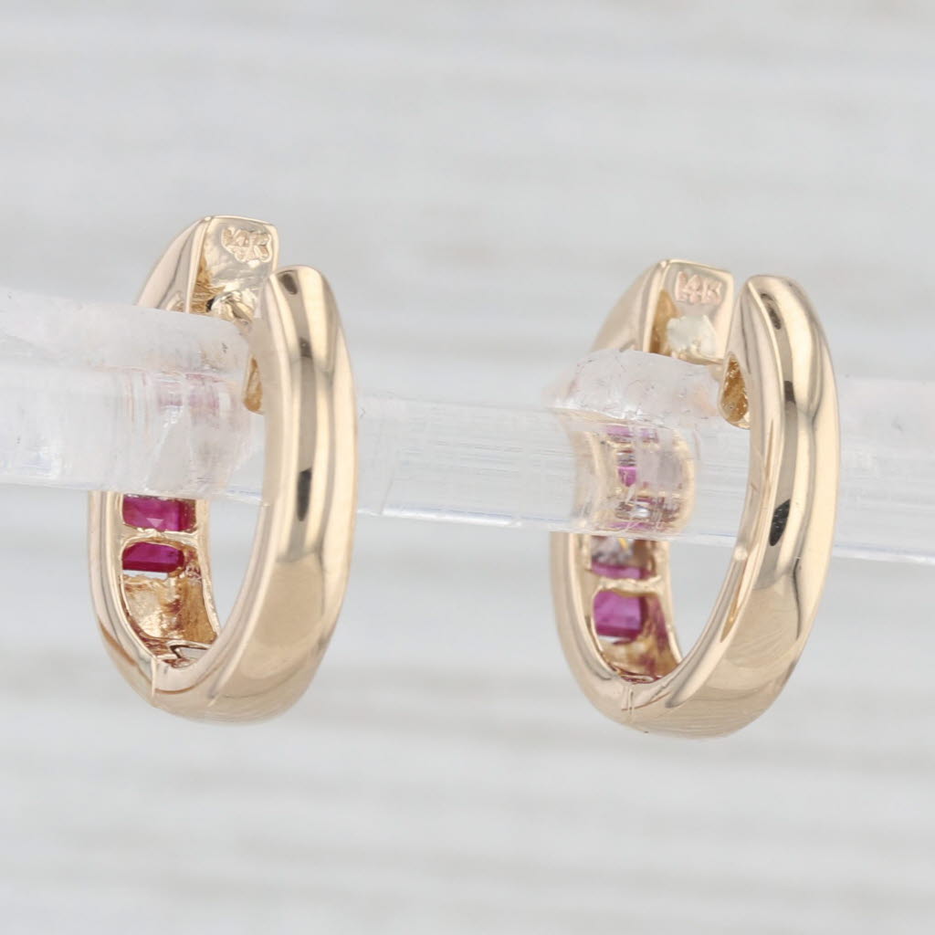 Light Gray 0.84ctw Ruby Diamond Hoop Earrings 14k Yellow Gold Hinged Snap Top Hoops