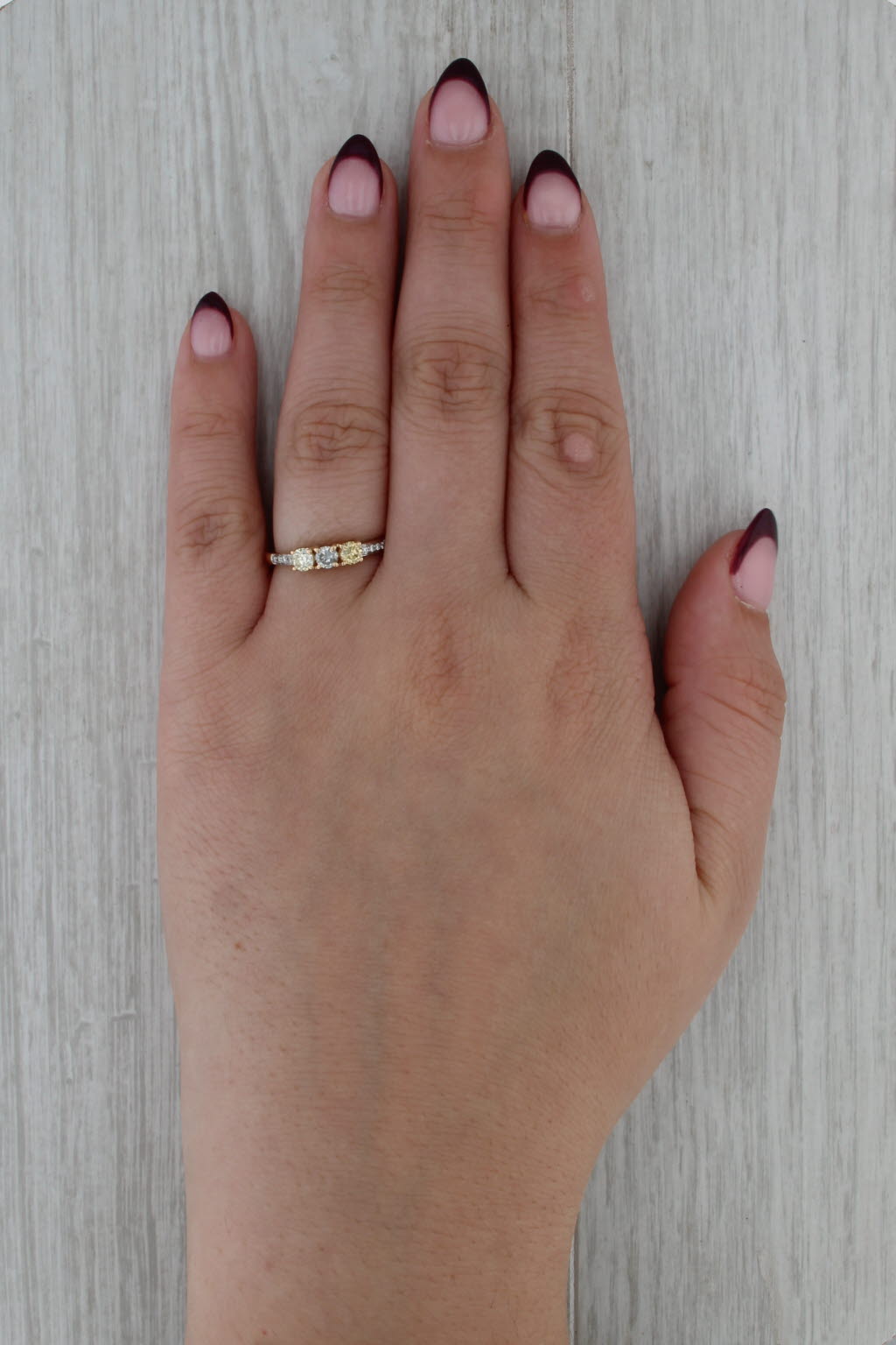 0.55ctw Round Yellow White Diamond 3-Stone Ring 18k Yellow Gold Size 7.25 Cert