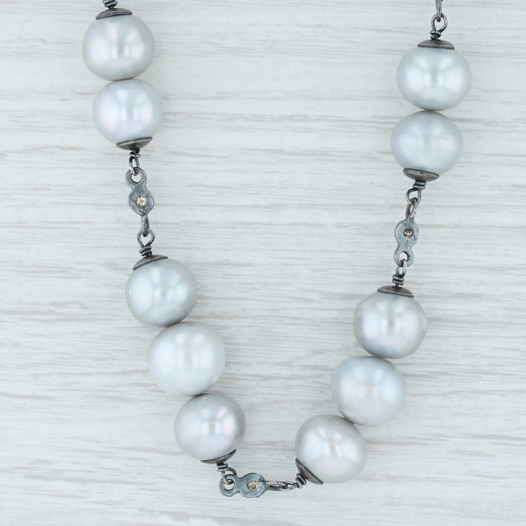 Gray Cultured Pearl Diamond Statement Necklace Bead Strand 26” Layer Nordstrom