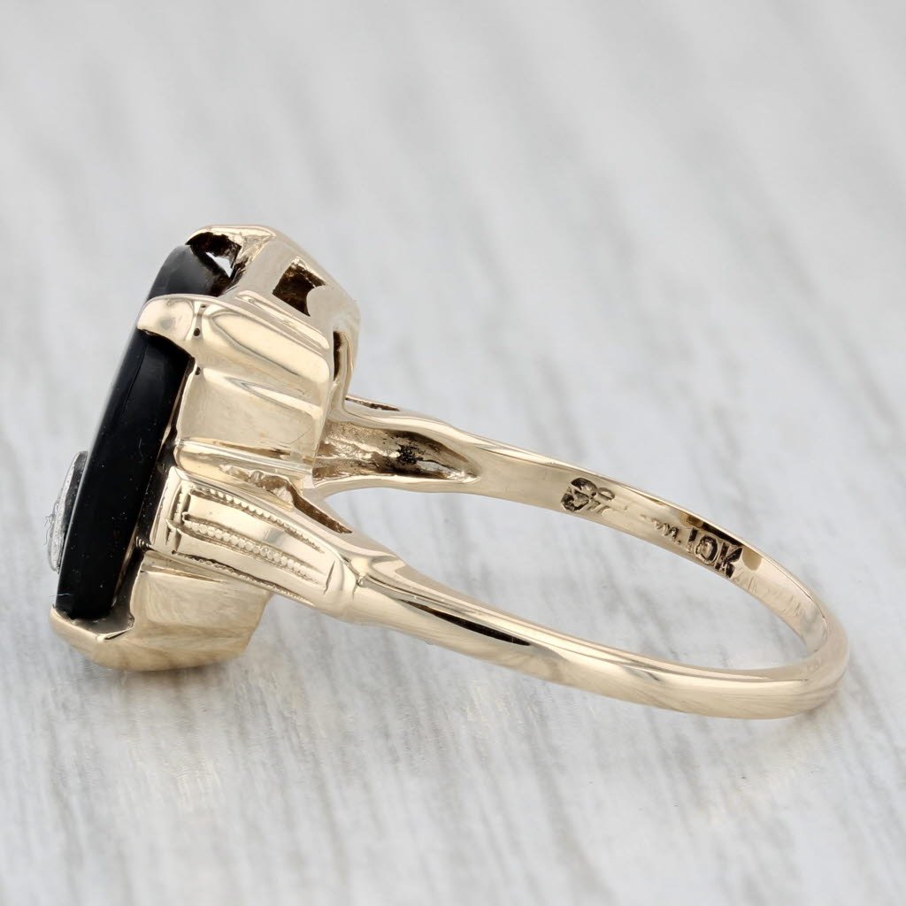 Light Gray Vintage Onyx Diamond Ring 10k Yellow Gold Size 8