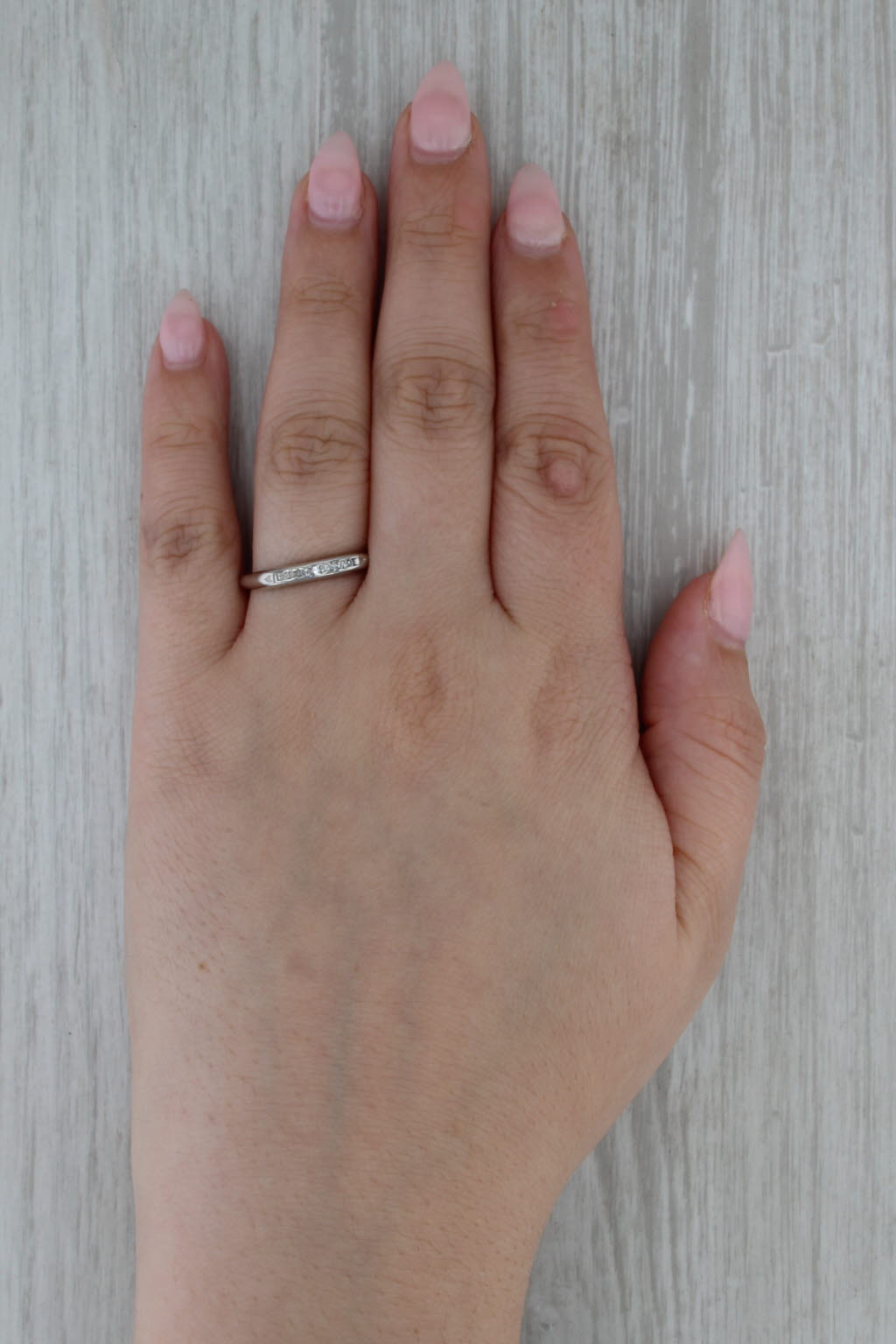 Antique 0.12ctw Diamond Wedding Band Stackable Platinum Ring Size 9 As Is