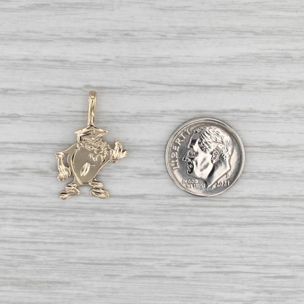 Graduation Cap Taz Pendant 14k Yellow Gold Tasmanian Devil WB Cartoon