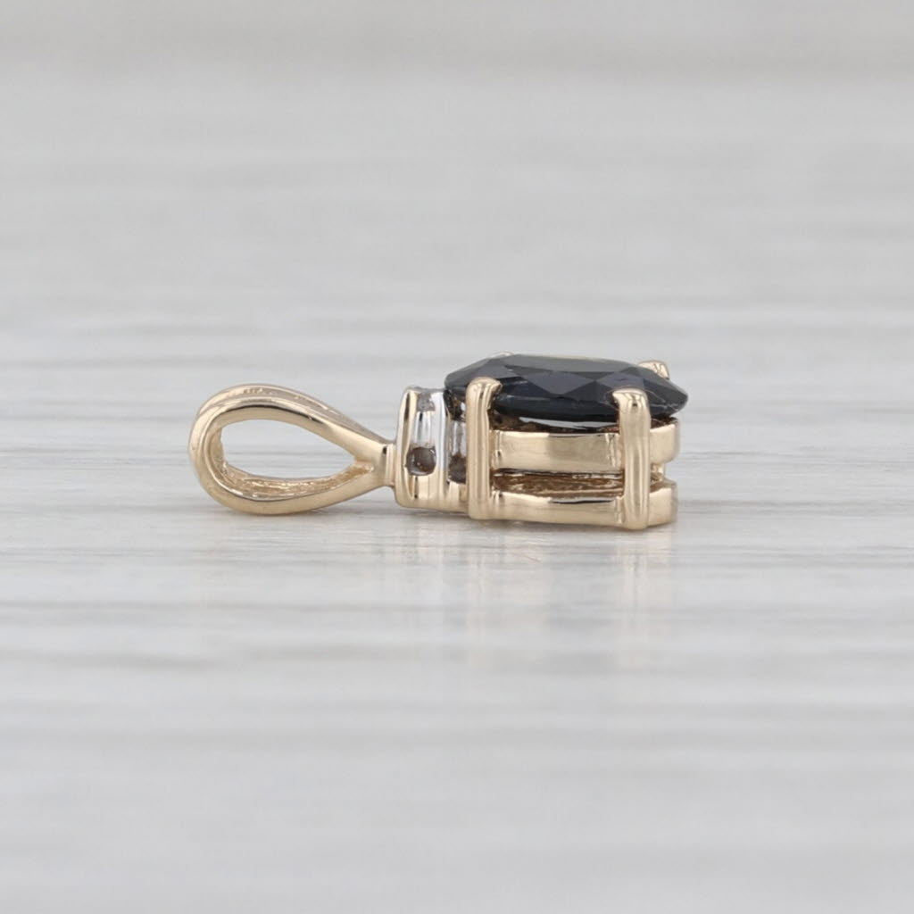 0.32ct Blue Sapphire Diamond Pendant 14k Yellow Gold Small Drop