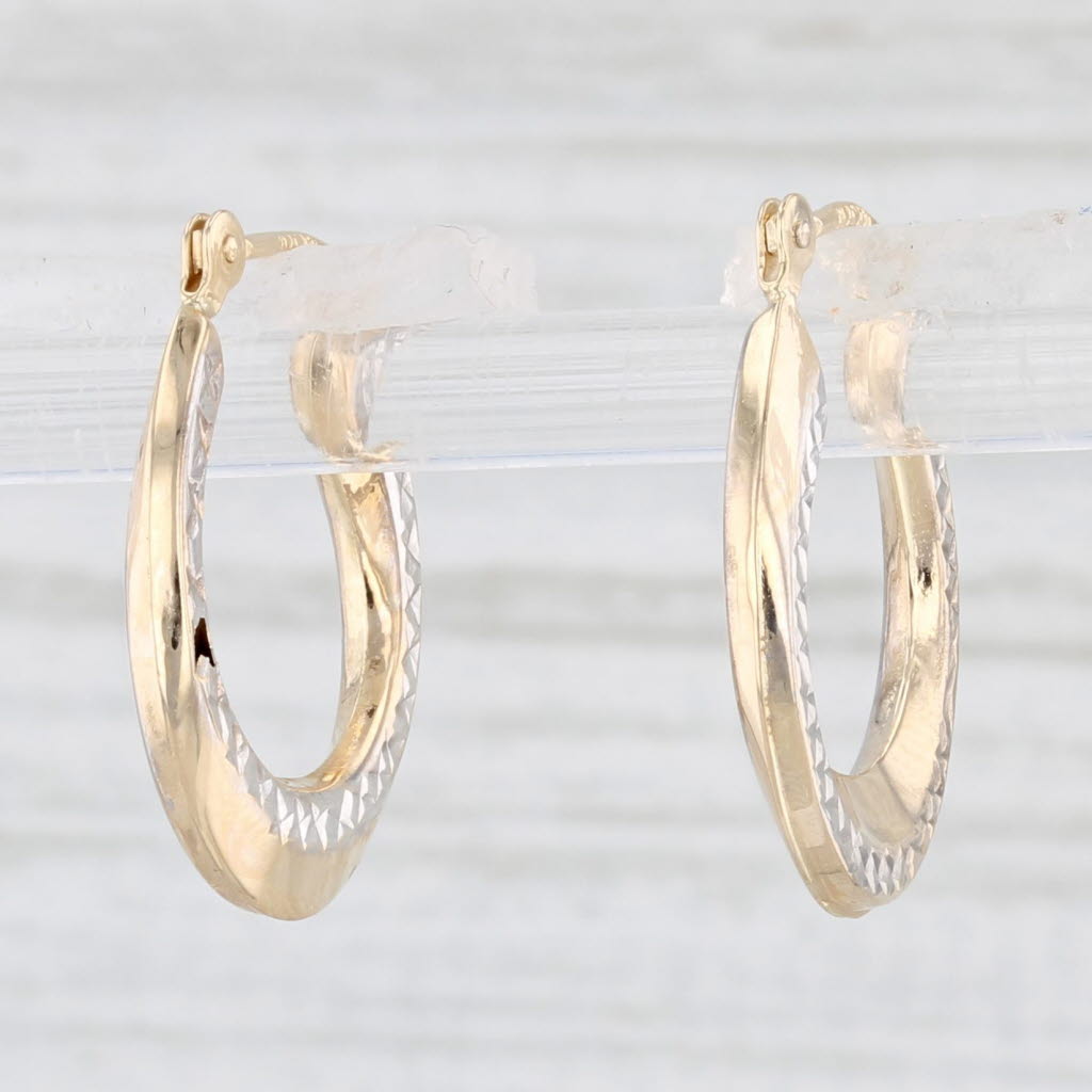 Light Gray Etched Hoop Earrings 14k Yellow White Gold Snap Top Pierced Round Hoops