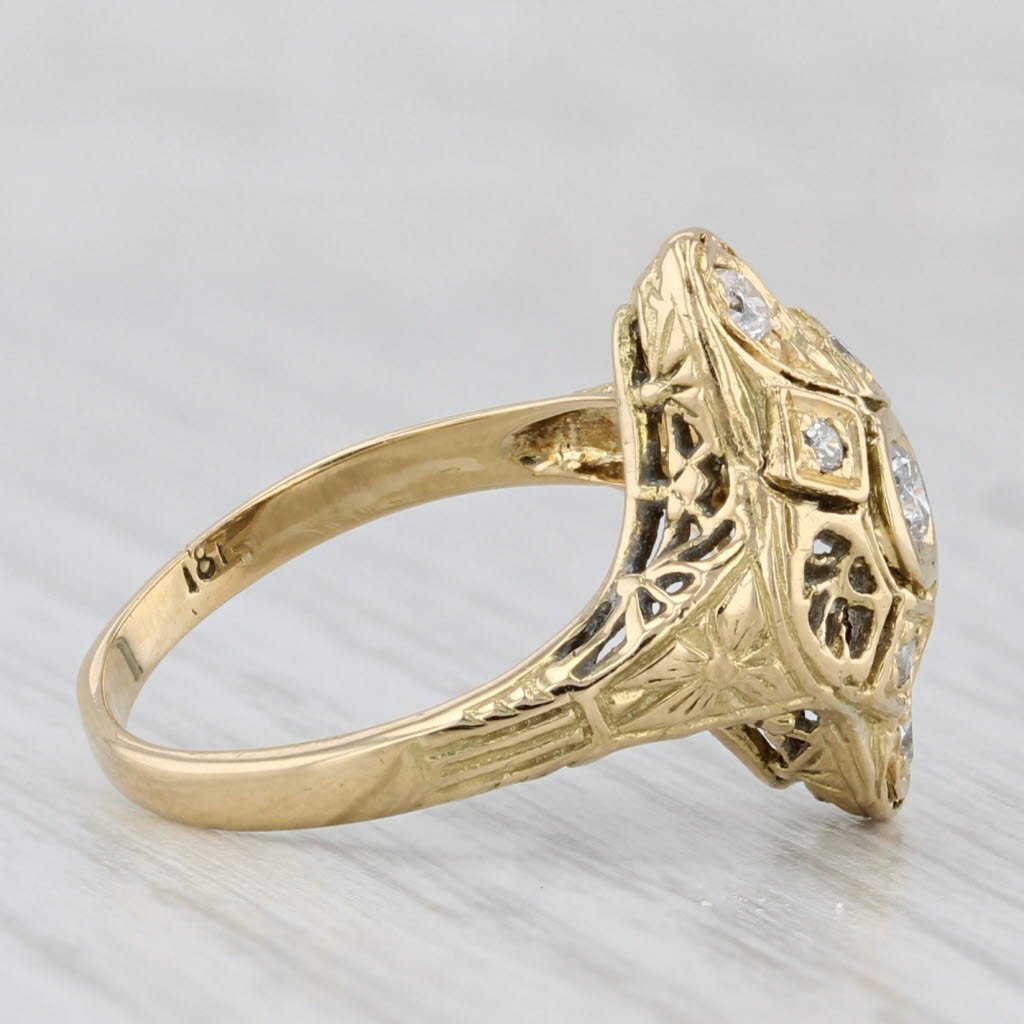 Light Gray Vintage Art Deco 0.24ctw Diamond Filigree Ring 18k Yellow Gold Size 5.25