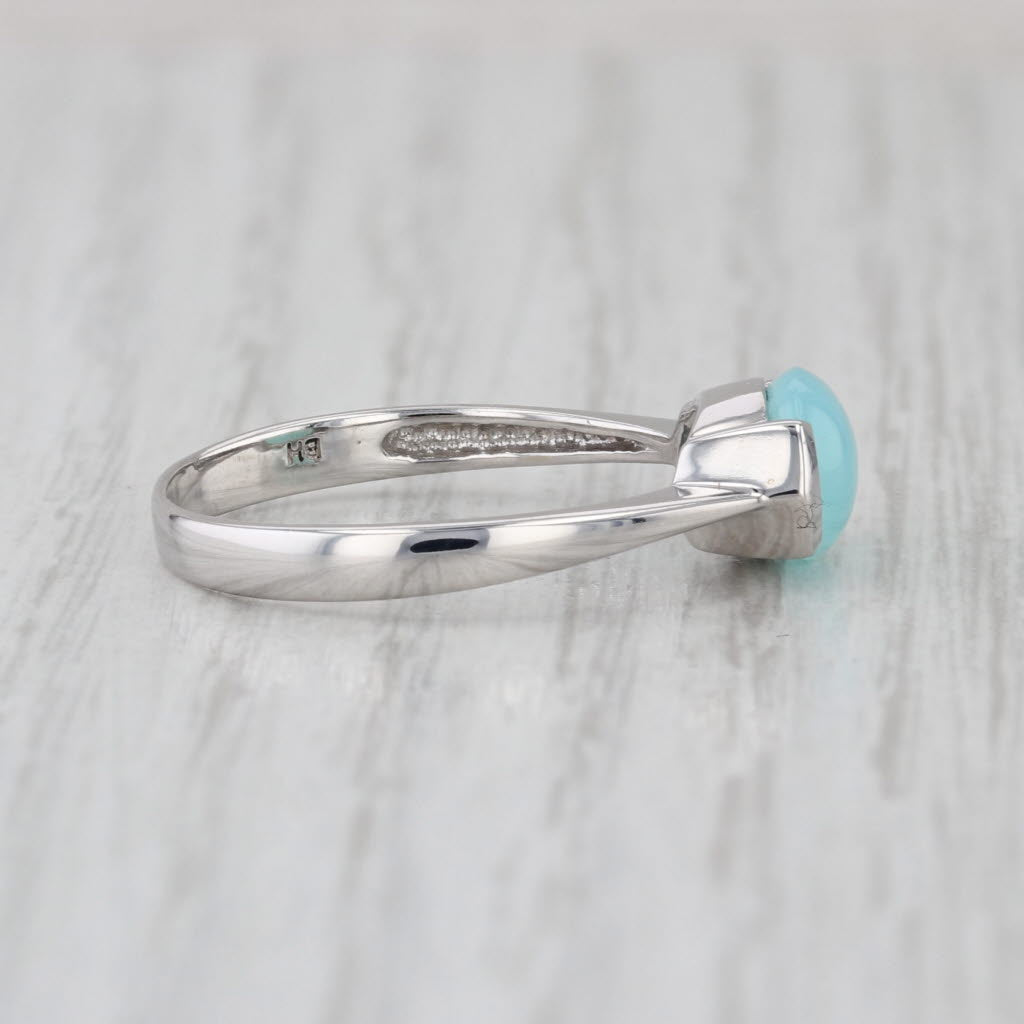 Teal Common Opal Cabochon Solitaire Ring 14k White Gold Size 8.75