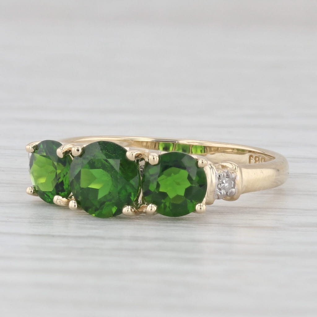 Light Gray 1.80ctw Green Chrome Diopside 3-Stone Ring 10k Yellow Gold Sz 7 Diamond Accents