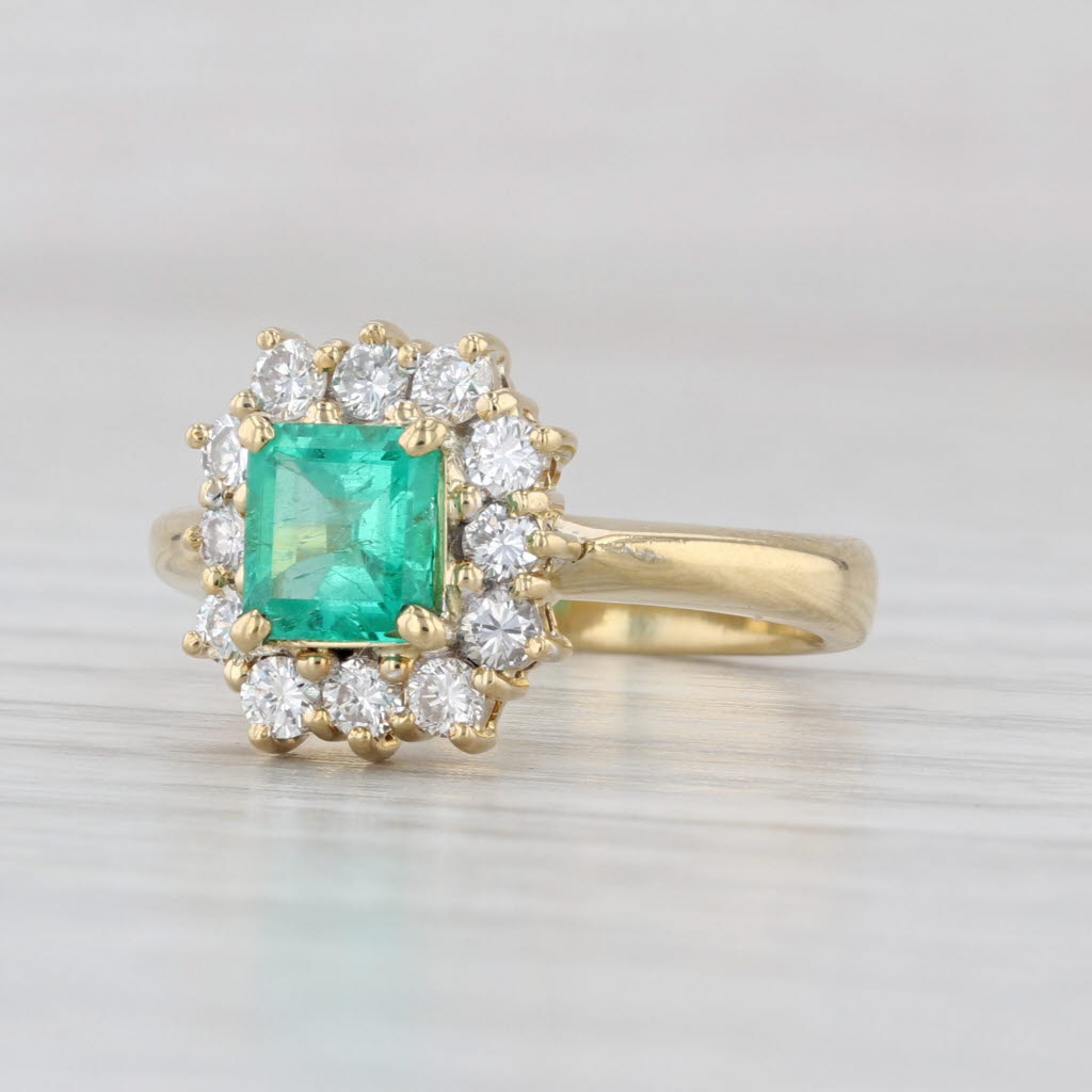 1.21ctw Emerald Diamond Halo Ring 18k Yellow Gold Size 5.75 Engagement