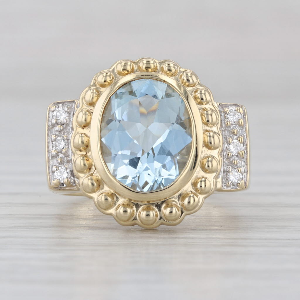 2.89ctw Oval Aquamarine Diamond Ring 14k Yellow Gold Size 6.25